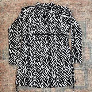 Coolibar Island Ruche Swim Shirt Black and White Zebra Print Size Large